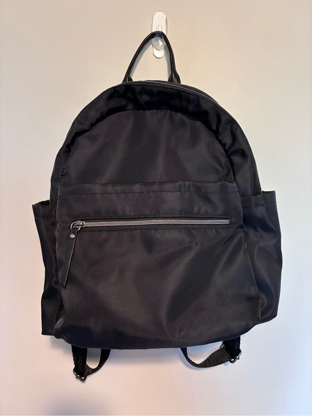 Black Nylon Backpack Women’s Travel Work School Bag Side Pockets One Size